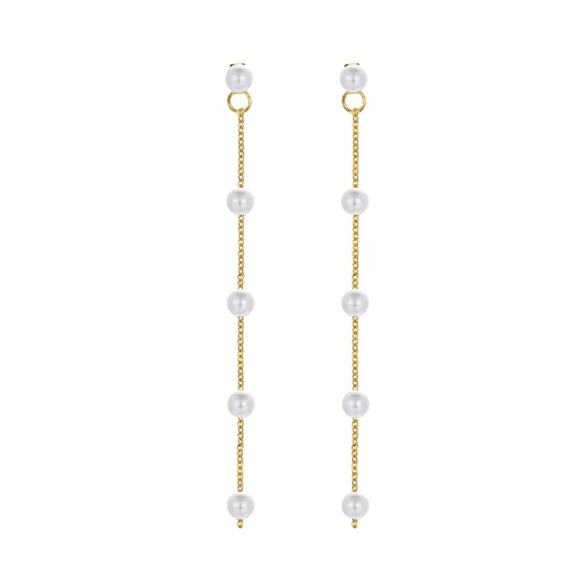 Faux Pearl Beaded Chain Dangle Push Back Earrings - Picture 3 of 3